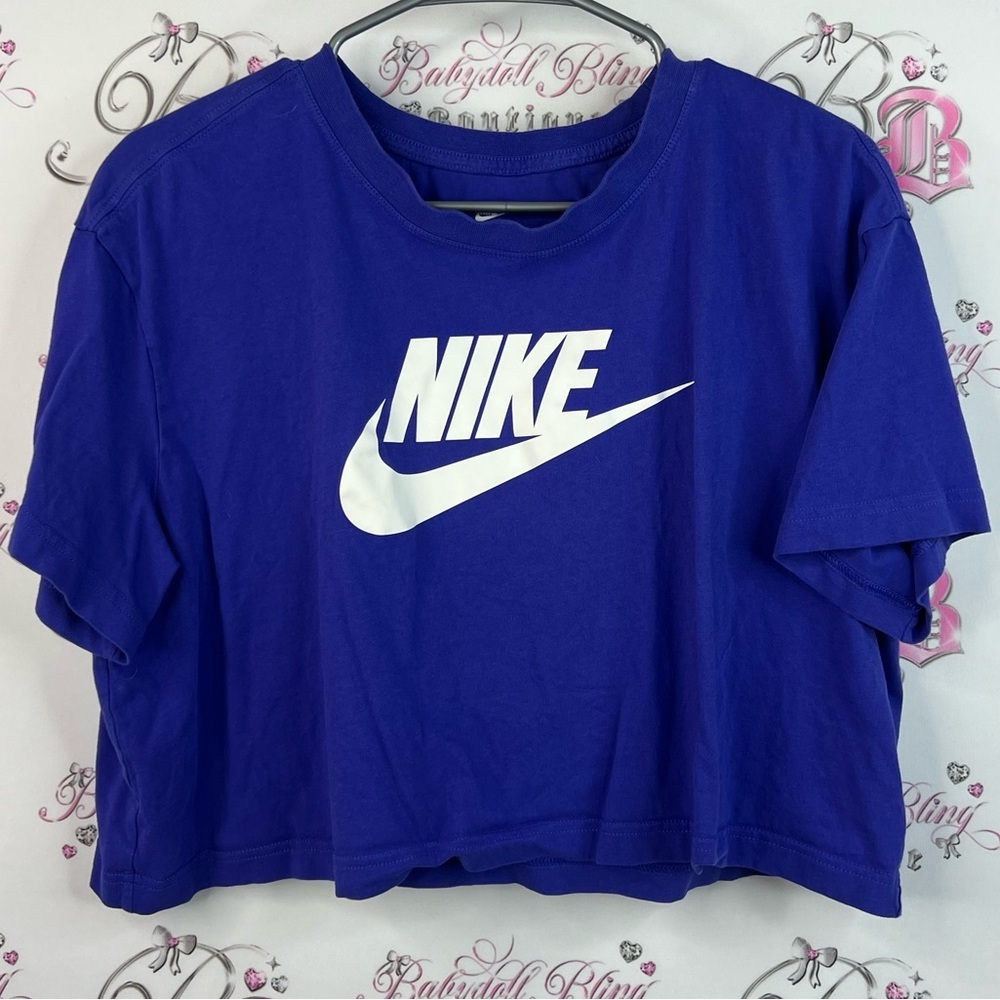 Nike tshirt crop loose fit Royal Blue purple white Cropped Tee shirt top logo